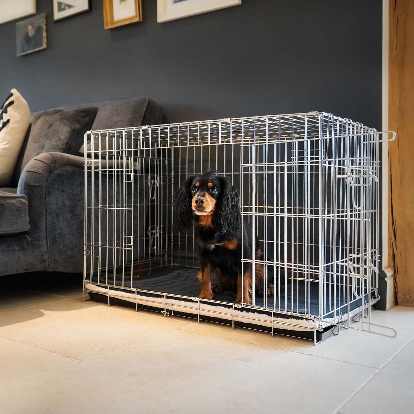 Discover the perfect dog crate accessory, our luxury essentials twill crate mattress in stunning navy denim. Present to your furry friend with this Italian handmade crate mattress for dogs, available now at Lords & Labradors     