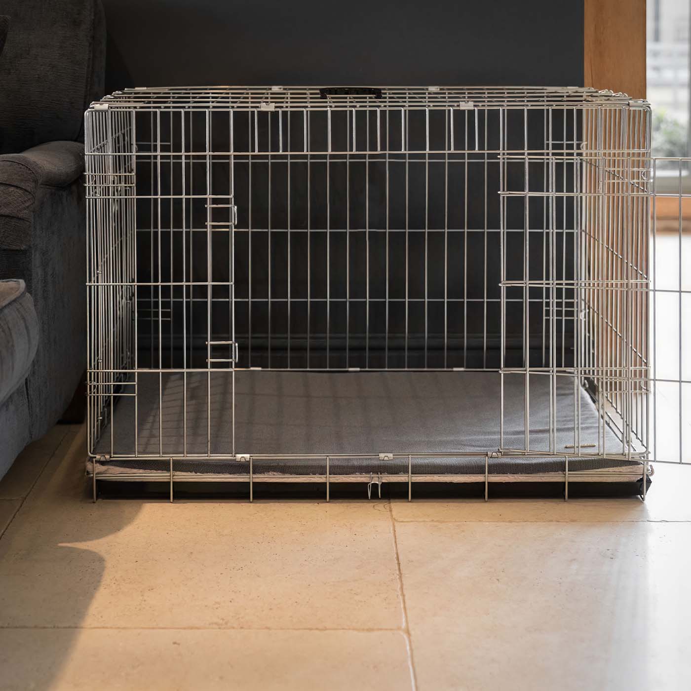 Discover the perfect dog crate accessory, our luxury essentials twill crate mattress in stunning grey slate. Present to your furry friend with this Italian handmade crate mattress for dogs, available now at Lords & Labradors    