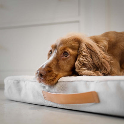 Discover the perfect dog mattress, our luxury essentials twill Orthopaedic mattress in stunning cream linen. Present to your furry friend with this Italian handmade mattress for dogs, available now at Lords & Labradors 