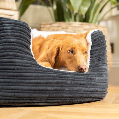 Discover Our Luxurious High Wall Bed For Dogs, Featuring inner pillow with plush teddy fleece on one side To Craft The Perfect Cat Bed In Stunning Essentials Navy Plush! Available To Personalise Now at Lords & Labradors    