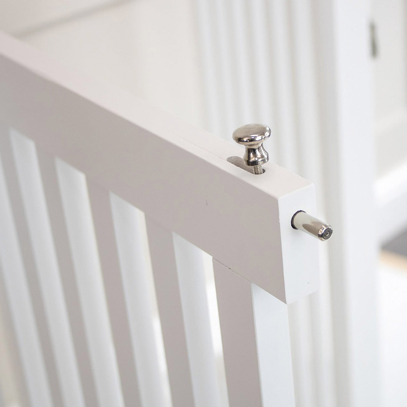 Train your new puppy with the perfect pet furniture, our super-strong wooden dog gate will ensure you set the boundaries for your furry friend, made easy to assemble featuring a walk-through gate for easy accessibility to be installed in doorways, hallways and stairs! Shop the ideal pet gate, available now in white & grey at Lords & Labradors     